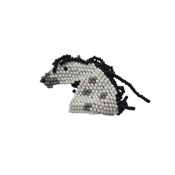 White Gray Black Glass Seed Beaded Horse Head Brooch Pin Vintage - Picture 1 of 4